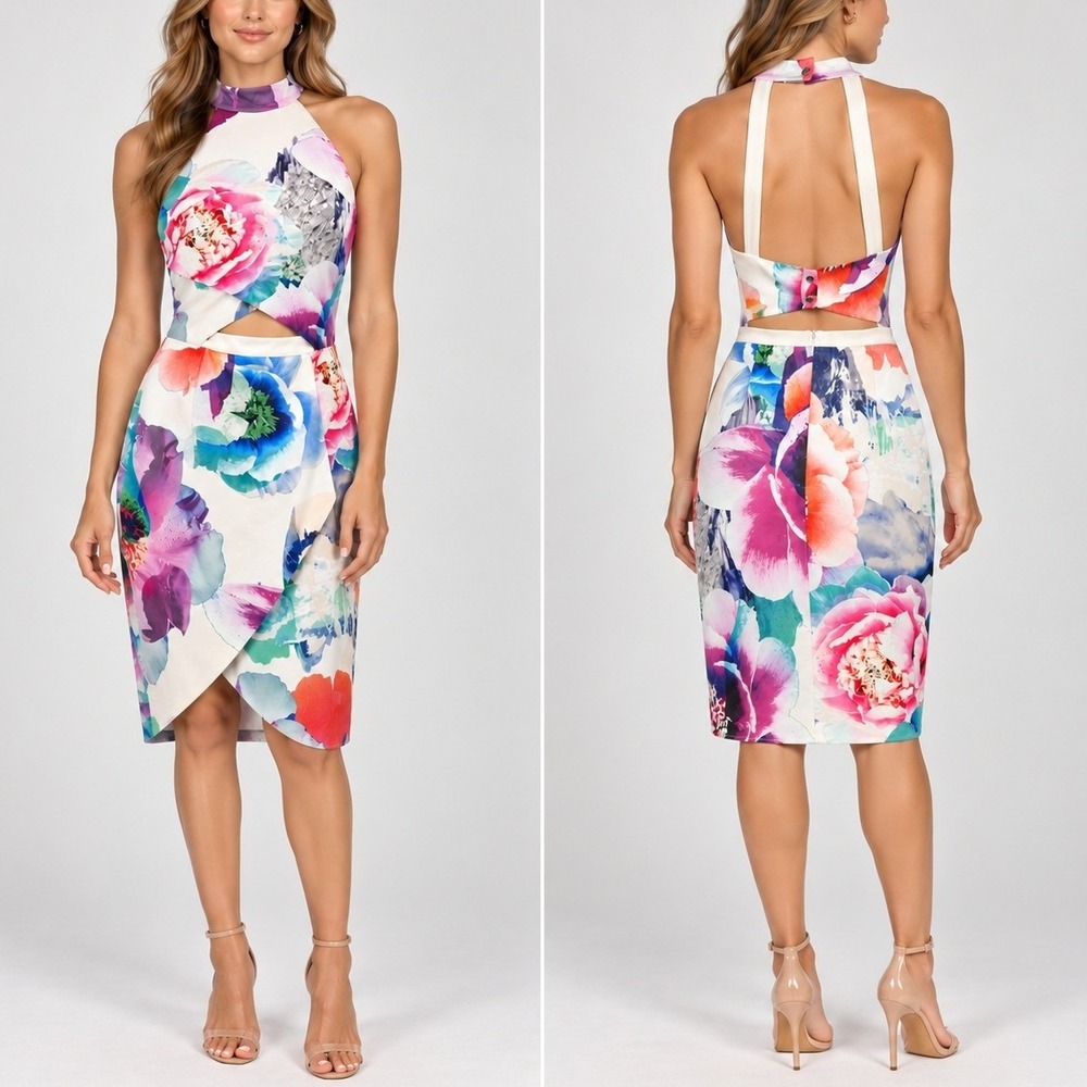 Suboo Floral Halter Cutout Midi Dress 2 Multi Color